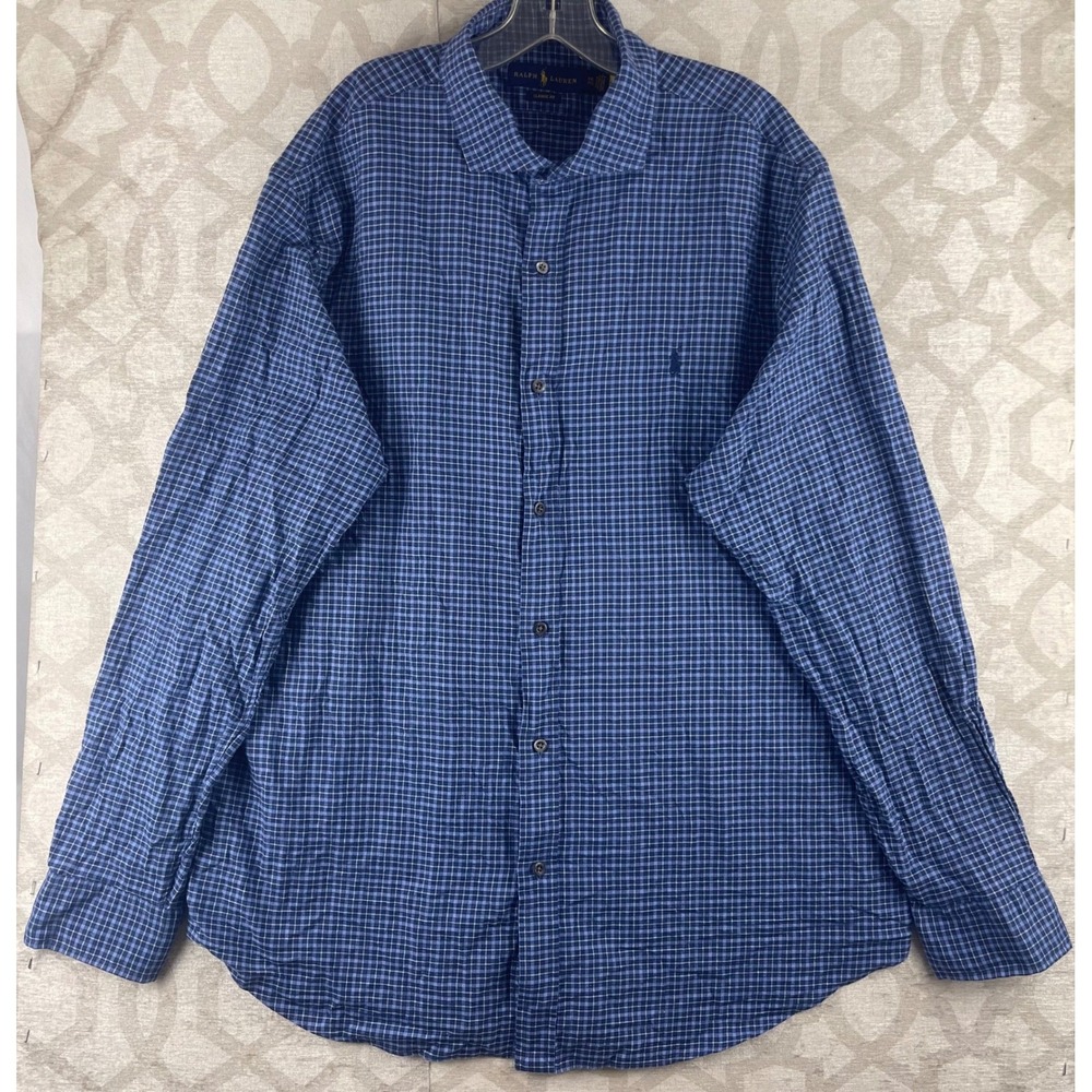 Ralph Lauren Classic Fit Mens XXL Blue‎ Micro Check Button Down Cotton Shirt L/S